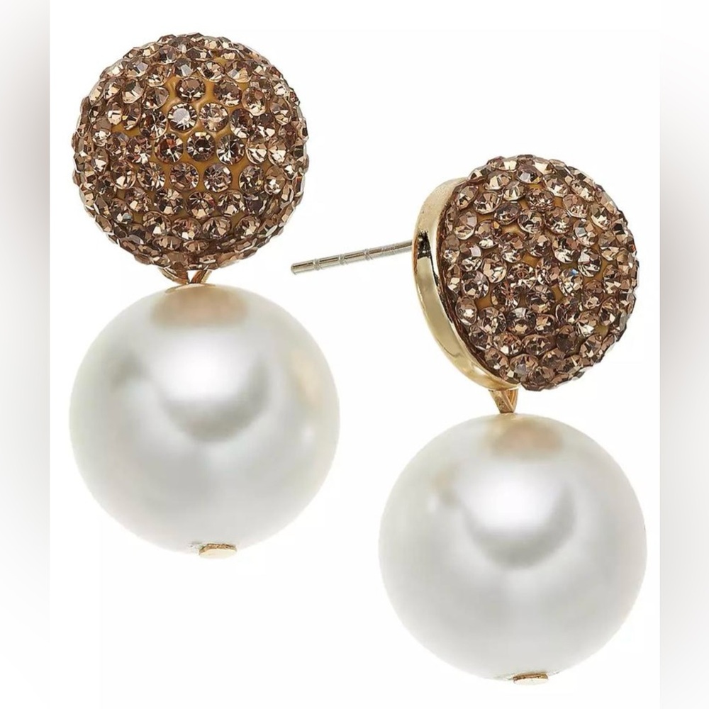 ON 34th Gold and White Pearl Stud Earrings